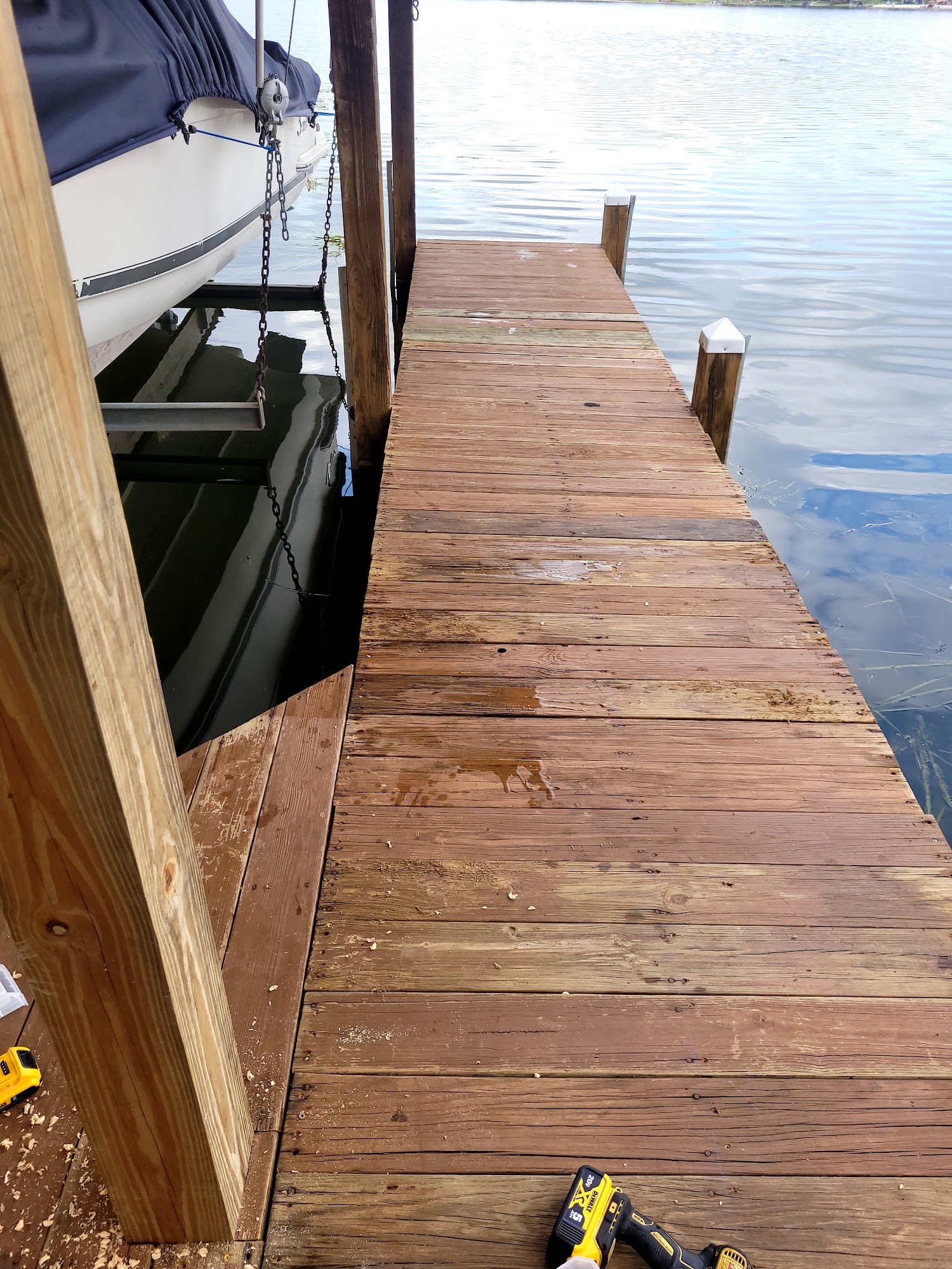 Freshly installed brown dock boards